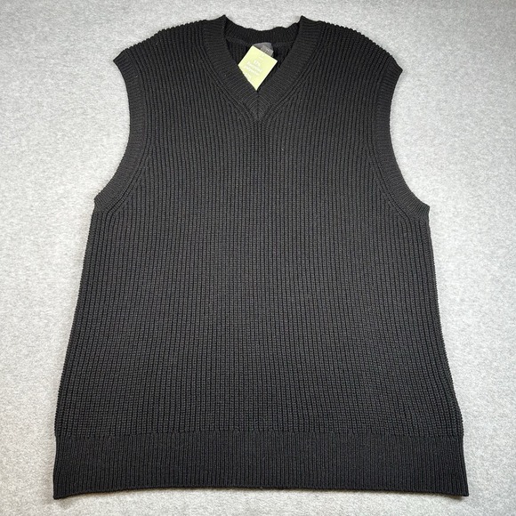 H&M Black Rib-Knit V-Neck Sweater Vest Mens XL 57% Recycled Polyester Conscious - Picture 1 of 7
